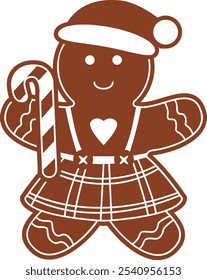Cute Gingerbread Man Holding a Candy Cane