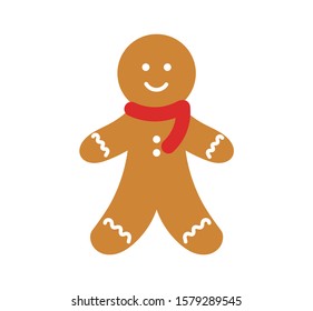 Cute gingerbread man in scarf icon. Vector illustration.