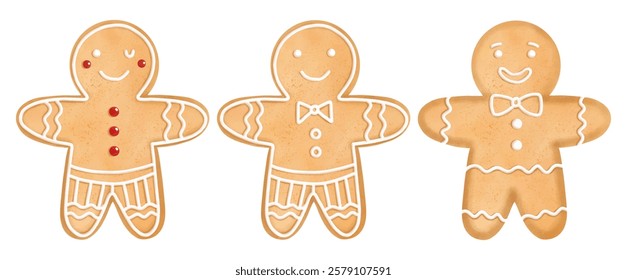 Cute gingerbread man set in watercolor style. Vector illustration.