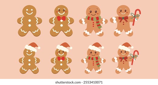 Cute gingerbread man with smile face for Christmas set.