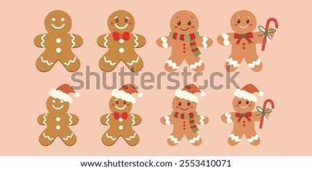 Cute gingerbread man with smile face for Christmas set.