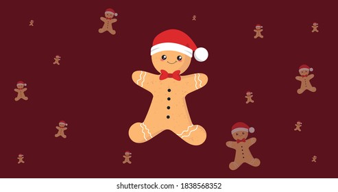 Cute Gingerbread Mann Vektorgrafik für Weihnachten. Feierliche Cartoon-Abbildung mit Hintergrundbild. 