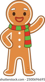 Cute gingerbread man waving vector illustration