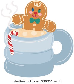 Cute Gingerbread and marshmallow soaking in a mug of hot milk