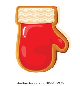 cute gingerbread mitt for christmas. Isolated over white background. Vector illustration.