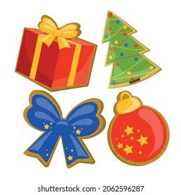 cute gingerbread set for Christmas. gingerbread decoration of the Christmas tree . Gingerbread New Year's theme. sweets for the holidays, isolated on a white background. Vector illustration.