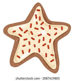 Cute gingerbread star glazed christmas cookie on white background. 