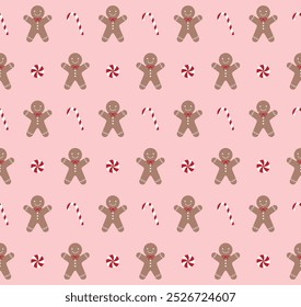 Cute gingerman and lollipop seamless pattern. Vector illustration.