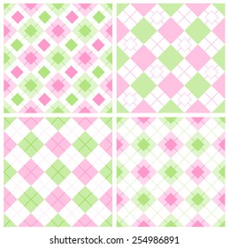 Cute Gingham / Argyle Pattern Collection In Green And Pink