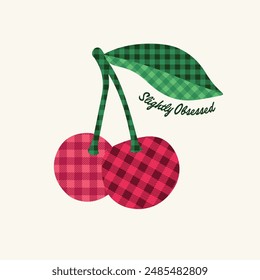 Cute Gingham Cherry Vector Graphic