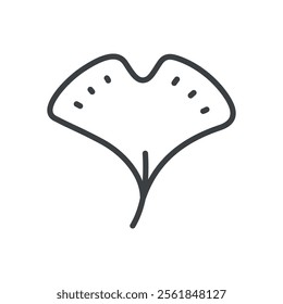 Cute ginkgo icon. Hand drawn monochrome illustration of a ginkgo biloba leaf isolated on a white background. Vector 10 EPS.