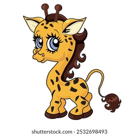 Cute giraffe in 1930s cartoon style, vintage vector illustration. white isolated background.