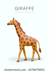 Cute giraffe in 3D plasticine style. Color memory card for learning new word