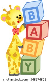 Cute Giraffe With Alphabet Baby Blocks