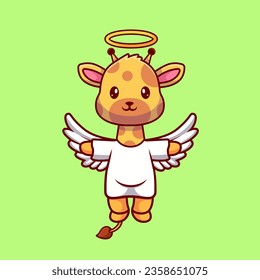Cute Giraffe Angel Flying Cartoon Vector Icon Illustration. Animal Holiday Icon Concept Isolated Premium Vector. Flat Cartoon Style