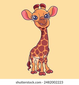 Cute giraffe animal cartoon character vector Illustration.