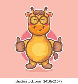 cute giraffe animal character cartoon mascot with thumb up hand gesture