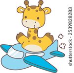 Cute giraffe animals with various activities. A giraffe riding a plane. 
Funny sticker of Giraffe animal kids.