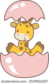 Cute giraffe animals with various activities. A baby giraffe in the crack of eggs. 
Funny sticker of Giraffe animal kids.