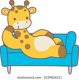 Cute giraffe animals with various activities. A baby giraffe lay in the couch. 
Funny sticker of Giraffe animal kids.