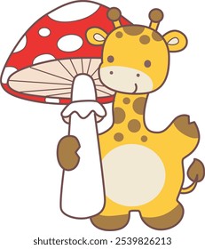 Cute giraffe animals with various activities. A giraffe bring a big mushroom.
Funny sticker of Giraffe animal kids.