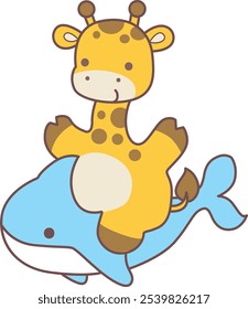 Cute giraffe animals with various activities. A baby giraffe riding a shark.
Funny sticker of Giraffe animal kids.