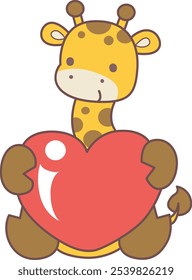 Cute giraffe animals with various activities. A baby giraffe bring a red heart. 
Funny sticker of Giraffe animal kids.