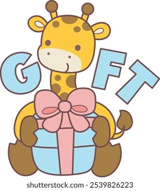 Cute giraffe animals with various activities. A giraffe bring a gift. 
Funny sticker of Giraffe animal kids.