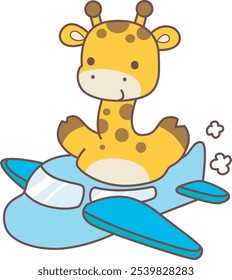 Cute giraffe animals with various activities. A giraffe riding a plane. 
Funny sticker of Giraffe animal kids.