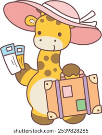 Cute giraffe animals with various activities. A giraffe bring a ticket plane and travelling bag. 
Funny sticker of Giraffe animal kids.