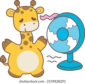 Cute giraffe animals with various activities. A giraffe refresh with fan. 
Funny sticker of Giraffe animal kids.