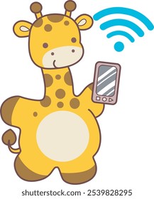 Cute giraffe animals with various activities. A baby giraffe find a signal internet. 
Funny sticker of Giraffe animal kids.