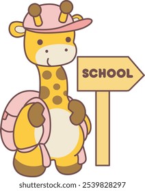 Cute giraffe animals with various activities. A baby giraffe going to school. 
Funny sticker of Giraffe animal kids.