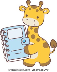 Cute giraffe animals with various activities. A giraffe bring a notebook. 
Funny sticker of Giraffe animal kids.