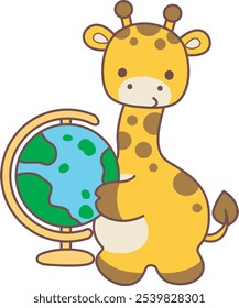 Cute giraffe animals with various activities. A giraffe bring a globe. 
Funny sticker of Giraffe animal kids.