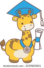 Cute giraffe animals with various activities. A giraffe was graduation. 
Funny sticker of Giraffe animal kids.