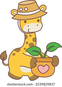 Cute giraffe animals with various activities. A baby giraffe bring a plants. 
Funny sticker of Giraffe animal kids.