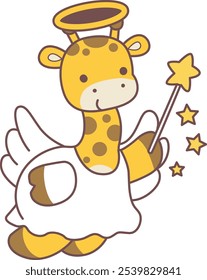 Cute giraffe animals with various activities. A giraffe wearing an angel costume with ring. 
Funny sticker of Giraffe animal kids.