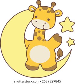 Cute giraffe animals with various activities. A giraffe stnad up in the moon. 
Funny sticker of Giraffe animal kids.