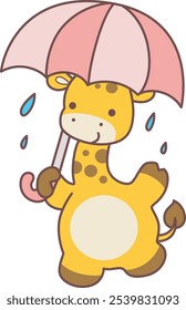 Cute giraffe animals with various activities. A baby giraffe bring an umbrella. 
Funny sticker of Giraffe animal kids.