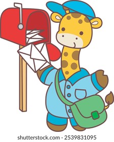 Cute giraffe animals with various activities. A giraffe send a message. 
Funny sticker of Giraffe animal kids.