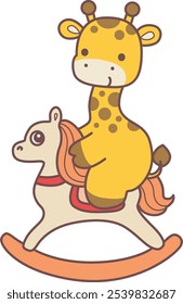 Cute giraffe animals with various activities. A baby giraffe playing a rocky horse. 
Funny sticker of Giraffe animal kids.
