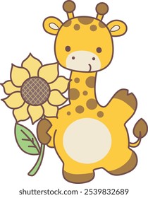 Cute giraffe animals with various activities. A giraffe with sun flower. 
Funny sticker of Giraffe animal kids.
