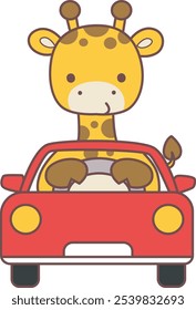 Cute giraffe animals with various activities. A giraffe driving a car. 
Funny sticker of Giraffe animal kids.
