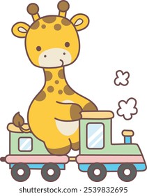 Cute giraffe animals with various activities. A baby giraffe riding a train. 
Funny sticker of Giraffe animal kids.
