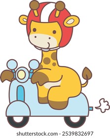 Cute giraffe animals with various activities. A giraffe driving a motorcycle. 
Funny sticker of Giraffe animal kids.
