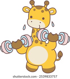 Cute giraffe animals with various activities. A giraffe exercise with dumbbell.
Funny sticker of Giraffe animal kids.
