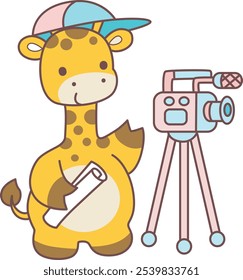 Cute giraffe animals with various activities. A giraffe as content creator. 
Funny sticker of Giraffe animal kids.
