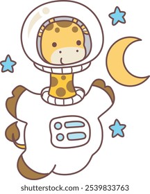 Cute giraffe animals with various activities. A giraffe wearing an astronaut costume. 
Funny sticker of Giraffe animal kids.
