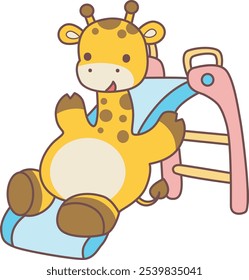 Cute giraffe animals with various activities. A giraffe playing a sliding. 
Funny sticker of Giraffe animal kids.
